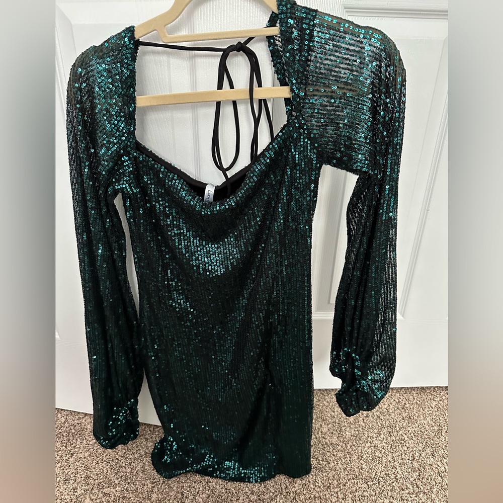Green Lucy in the sky long sleeve homecoming dress